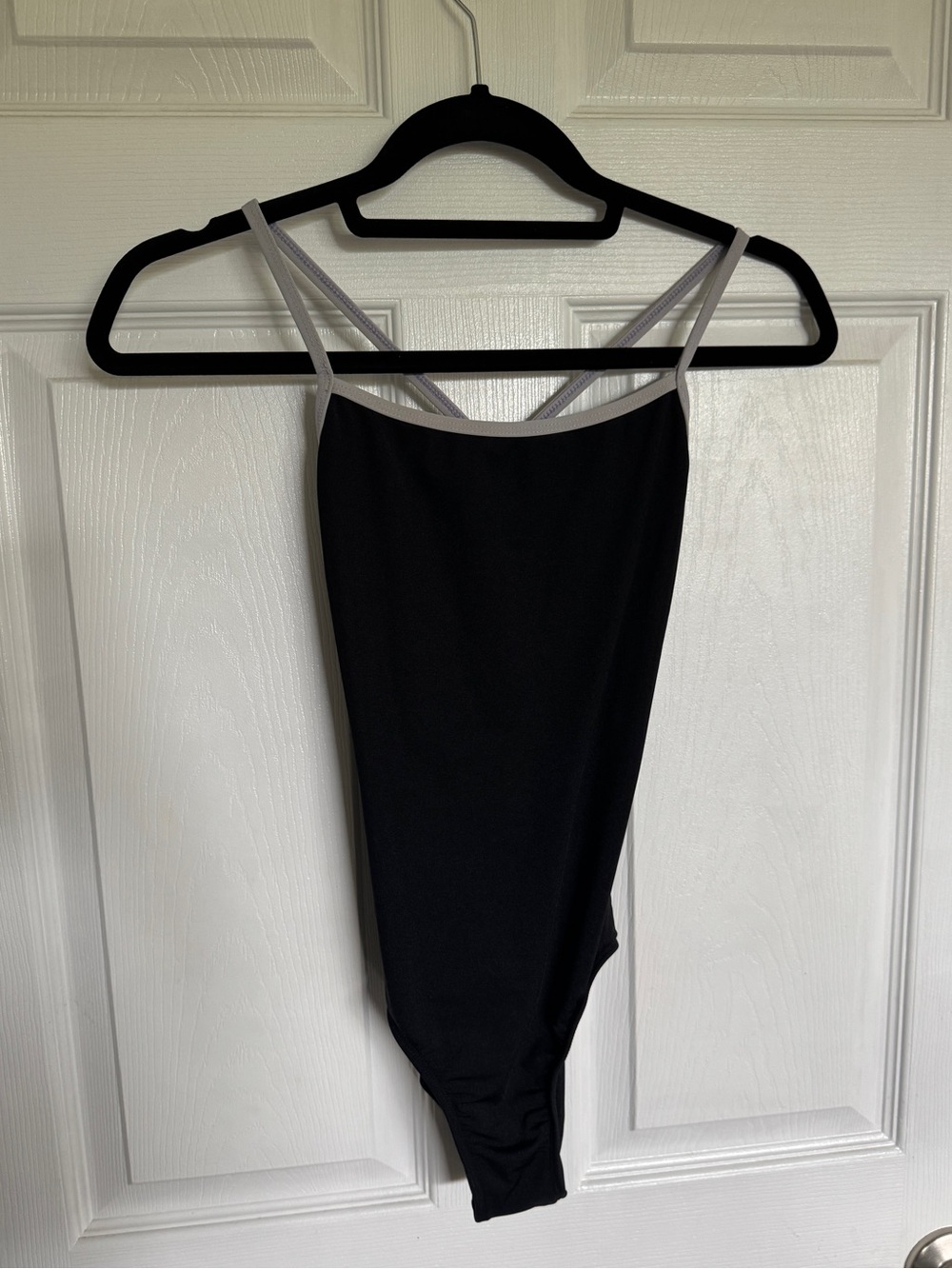 Mariia Valeria Mesh Leotard Black with Light Purple Trim